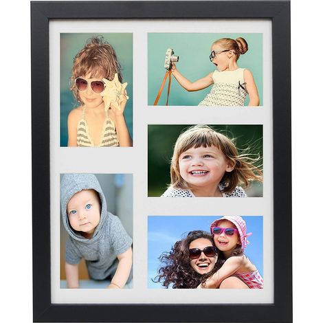 Cornice portafoto da parete, collage a galleria multipla, 28x35 cm. Per 5 foto, 10x15 cm. MDF nero BD art.