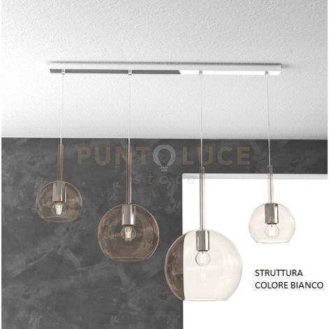 SOSP. BIANCO RETTANGOLARE 4 LUCI VETRI (1 GRANDE+1 MEDIO+2 PICCOLO) TUTTI AMBRA 1155BI-S4 RMIX-AM