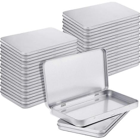 Boîte en métal rectangulaire avec couvercle à charnière, boîte de rangement en métal argentée, lot de 20 (1/5)