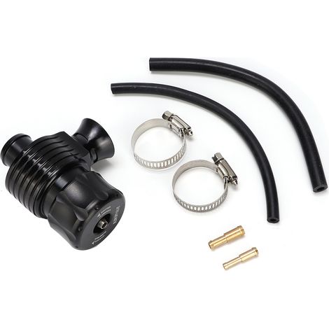 Soupape de décharge turbo universelle voiture tuning aluminium noir 25mm cornet simple kit 1 valve blow-off 2 tuyaux caoutchouc 2 brides 2 boulons (1/5)