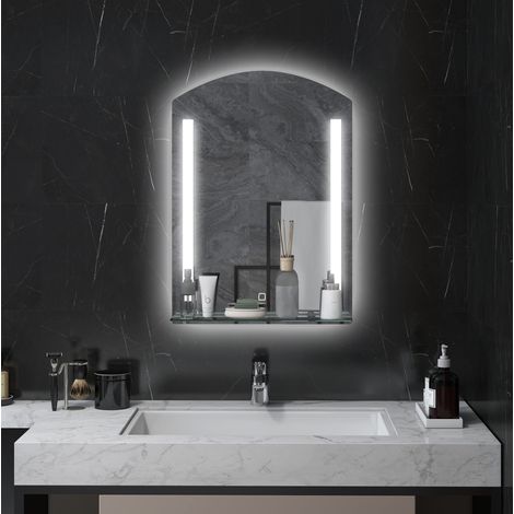 LED-Badezimmerspiegel mit Glasablage, 3 Lichtfarben, 50 x 70 cm, Silber (1/5)