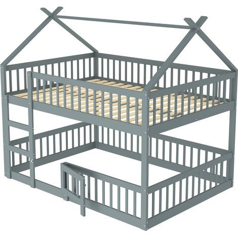 Letto a castello per bambini 140 x 200 cm con scala, struttura in legno, grigio HOMVRA (1/5)