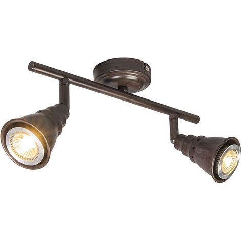 QAZQA Retro/Vintage Foco de techo y pared marrón óxido giratorio e inclinable - Coney 2 Acero Alargada Adecuado para LED Max. 2 x 35 Watt