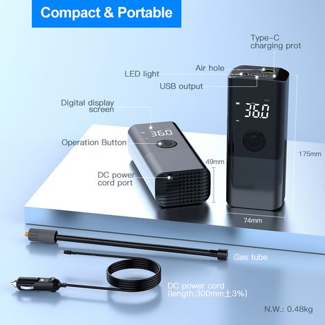 Portable tire inflator for electric bicycles, handheld car charger, wireless tire inflator (1/4)