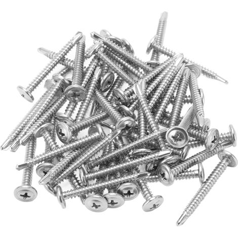 Lot de 50 vis autoperceuses tête ronde avec rondelle intégrée, inox 304, M4.2 x 38 mm, filetage truss (1/5)
