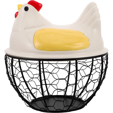 Panier à Œufs Cuisine en Métal Jaune Ventilation Améliorée et Design Poule Élégant pour Rangement Polyvalent à Plan de Travail ou Pl (1/4)