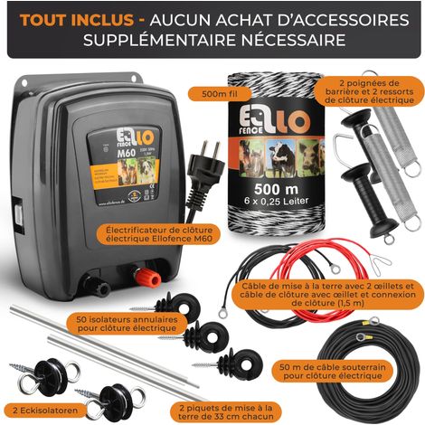 Kit Complet clôture électrique 500 m Fil Appareil Secteur Puissant isolateurs à Anneau poignées de Portail Accessoires Idéal Jardin et Longues clôtures (1/4)