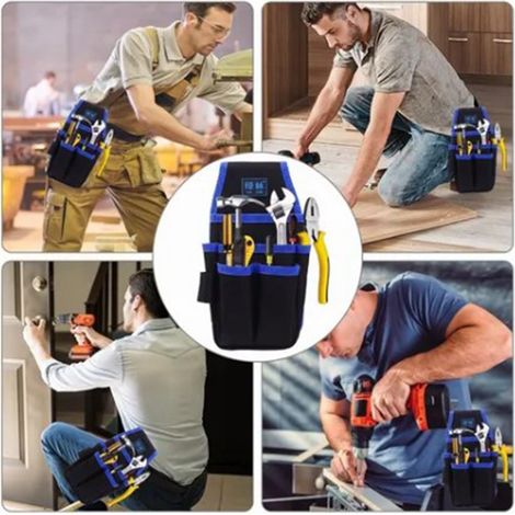 Sac à outils d'électricien, sac banane, sac de réparation multifonctionnel, sac en toile Oxford épaisse, petit sac d'électricien, T01 bleu. (1/5)