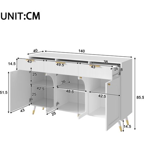 Credenza con 4 ante e 3 cassetti – Mobile contenitore moderno con ante in acrilico trasparente, maniglie in metallo e gambe in legno, ampio spazio per riporre oggetti in soggiorno e sala da pranzo, co (1/5)