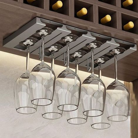 Support rangement verres inox gris, porte-verres à vin multifonction grande capacité, 42x23 cm pour bars et cuisines (1/5)