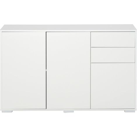 Aparador Blanco Cómoda Con 2 Cajones Y 3 Puertas, Armario Multiusos, Archivador, 117X36X74Cm