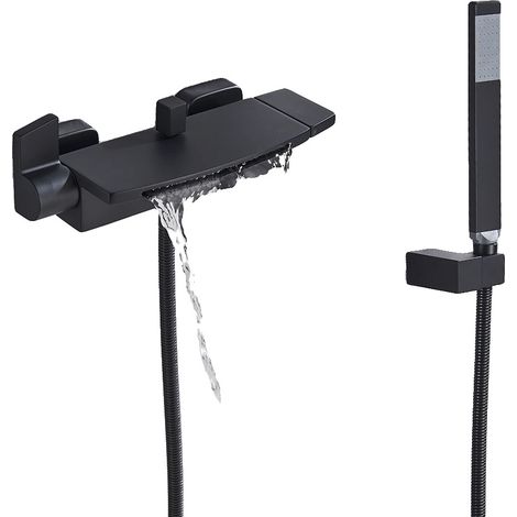 Robinet de douche, double poignée, douchette, Noir Mat (1/2)