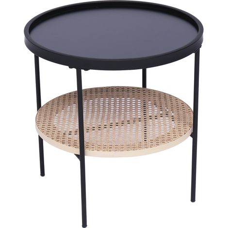 Nordlys - Table Appoint Bout de Canape Meuble Industriel Rond Cannage Rotin