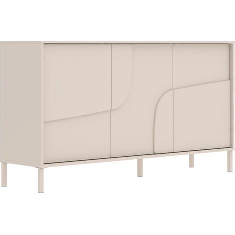 Buffet 3 portes laqué beige façade relief piètement métal - EGERIE