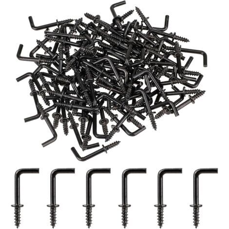 150 Pcs Crochets à Vis, Mini Crochets en L à Visser, Petits Crochets à Visser à Angle Droit, Vis à Angle Droit, Vis à Crochet en Métal pour Accrocher, Crochets Muraux Stables (Noir, 20 x 8 mm) (1/4)