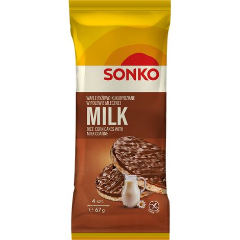 Galletas de arroz y maíz Sonko con cobertura de leche 67 g