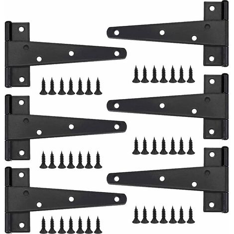 Charniere Porte Lourde 6pcs, Charniere Porte 6 Pouces, Charnière en T Noires, Charniere Plate Inox Charnières de Portes en Fer Charnières Robustes pour Portes, Fenêtres, Abris de Jardin (1/4)