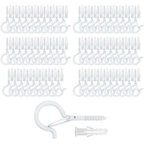 Crochets de plafond à visser pour plantes suspendues, guirlandes lumineuses d'extérieur, pour terrasse, mur et plafond en bois, lot de 60, blanc (1/5)