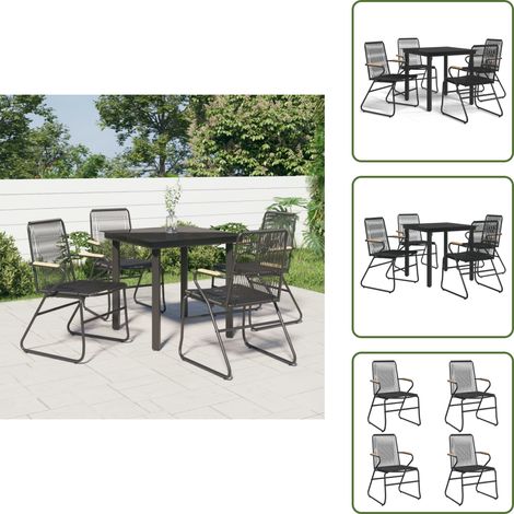 Rattan PVC - vidaXL Set da Pranzo da Giardino 5 pz Nero in Rattan PVC - Tavolo in vetro