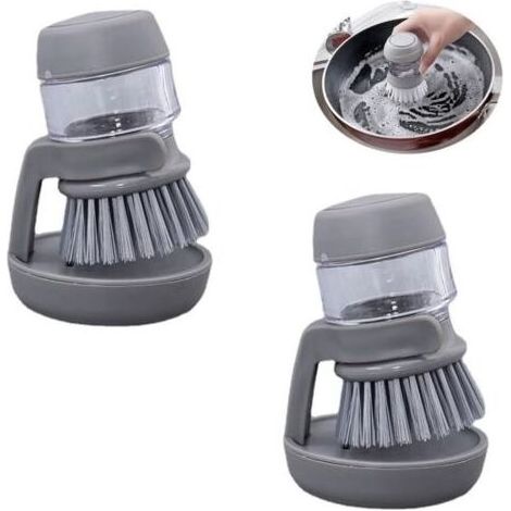 Lot de 2 brosses à vaisselle avec distributeur de savon intégré – Grises (1/5)
