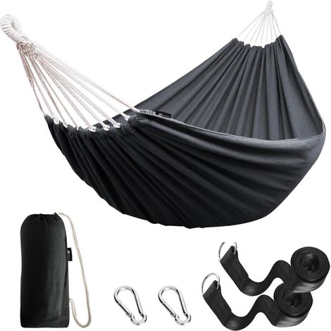 Hamac d'extérieur de Camping Plein air Portable en Toile pour Le Jardin, Balcon, Patio Grise fonce 2,7L x 1,5l mètres (1/5)