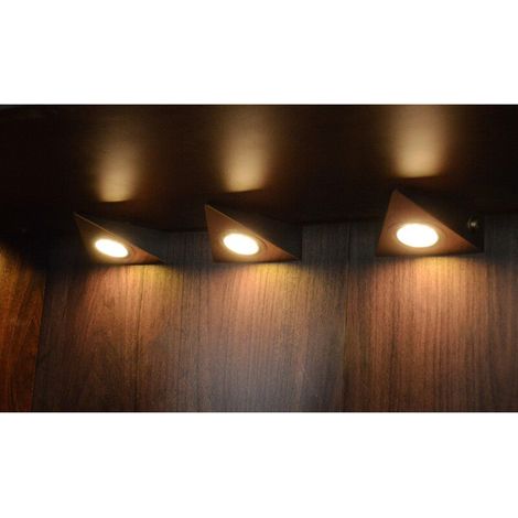 [GEBRAUCHT] B-Ware LED Dreieckleuchte Edelstahl 3 Stück Warmweiß Unterbauleuchte Silber 17x14cm (1/2)