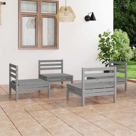Salon de jardin 4 pcs Ensemble Table et Chaise de Jardin - Gris Bois de pin massif BV226235 - BonneVie (1/5)