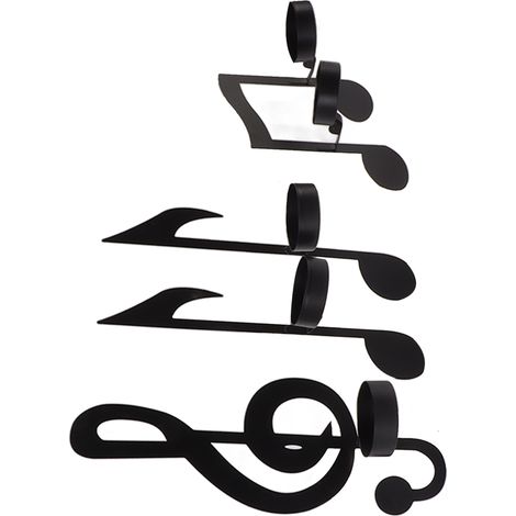 4 Pièces Unique Fer Noir Note de Musique Applique Murale Bougeoir Suspendu Photophore Décor (1/5)