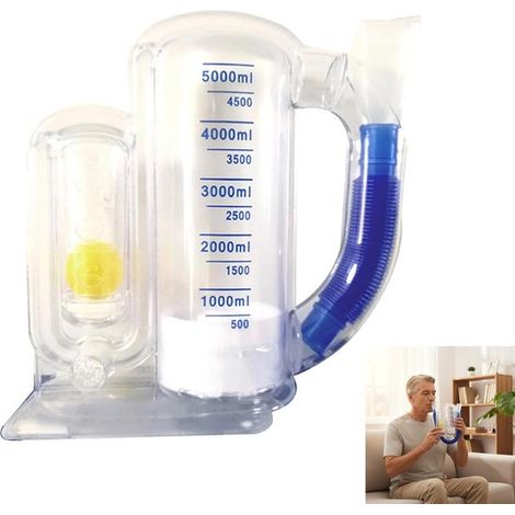 Spirometro inspiratorio da 5000 ml - allenatore polmonare - allenatore di respirazione profonda con visualizzazione del flusso - allenatore di respirazione - per esercizi di respirazione e (1/2)