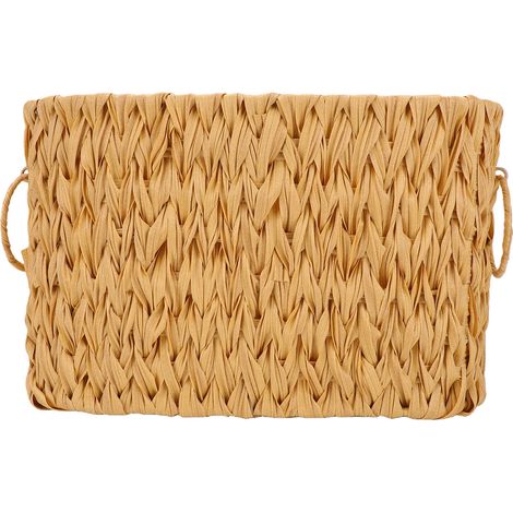 Panier à papier toilette rectangulaire en rotin tressé, organisateur de bureau pour petits objets, rangement pour collations et articles divers, décoration intérieure, couleur lin clair (1/5)
