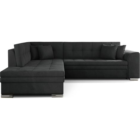 Canapé convertible angle gauche velours gris foncé et chromé Pika 260cm (1/5)