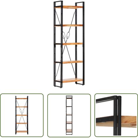 The Living Store Bücherregal 5 Fächer 60x30x180 cm Akazie Massivholz - Holz Regal - Bücherregal - Industrielles Design - Akasieholzküche - Wohnraum Dekoration (1/5)
