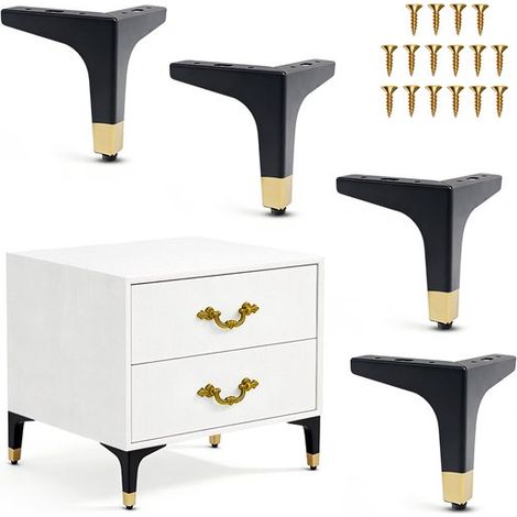 Set di 4 gambe di supporto TV di lusso, gambe per armadi a tre gambe, gambe per mobili, gambe per tavolini da caffè, gambe per tavoli, gambe per divani in metallo, viti incluse, robuste e (1/5)