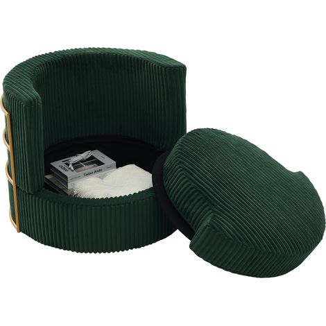 Sillón giratorio 360° de terciopelo acanalado verde oscuro, set de 2, con arcón (1/5)