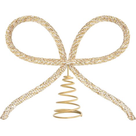 Tree Topper - Metal Rhinestone Bow - Spring Base - For Medium To Large Christmas Trees - 1 Piece (1/5)
