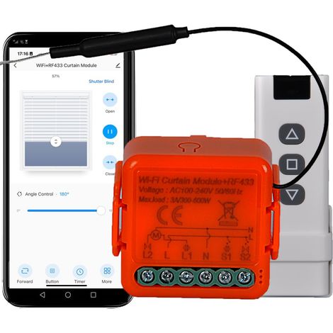 Interrupteur de Volets Roulants WiFi, Télécommandes RF, Module Récepteur 433MHz, Contrôle des Volets Roulants Électriques pour Stores et Persiennes Enroulables, Module de Commande et Minuteur (1/5)