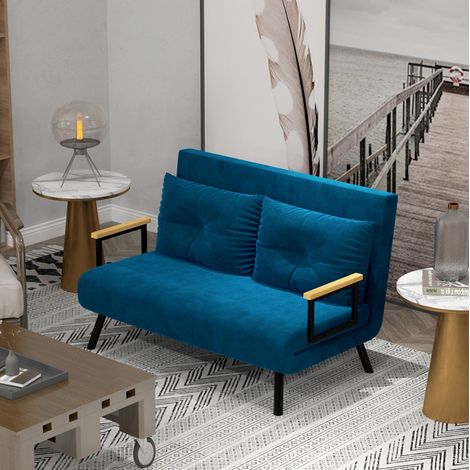 Poltrona letto singola in velluto blu, schienale reclinabile a 180°, DESVIAE (1/5)