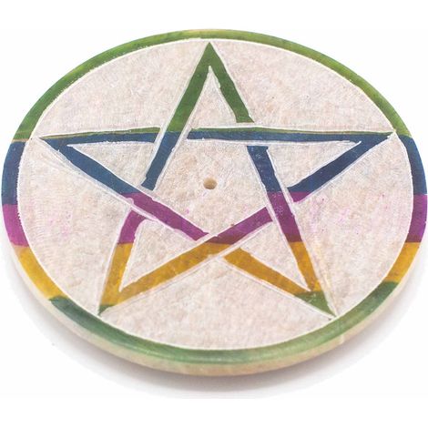 Porte-encens disque en stéatite 8 cm - Pentagone- Vendu par 1 (1/4)