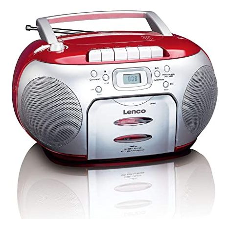 Lenco SCD-42 Red, Silver - Radio CD (FM, lettore, CD, CD-R, CD-RW, Auto Stop, Repeat, LCD, Red, Silver)
