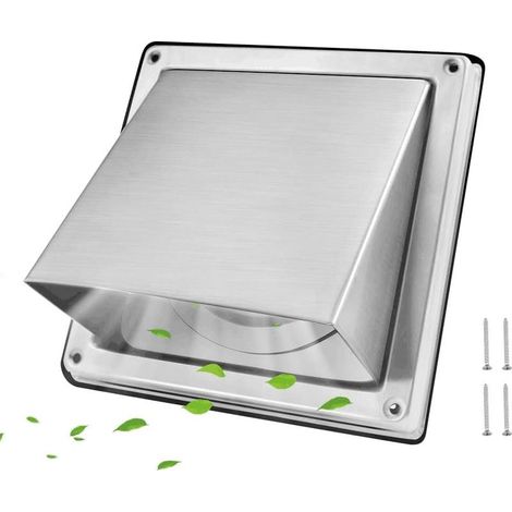Griglia di ventilazione quadrata in acciaio inox da 100 mm – Valvola di non ritorno – Installazione a parete per interni/esterni – Resistente alla corrosione (1/5)