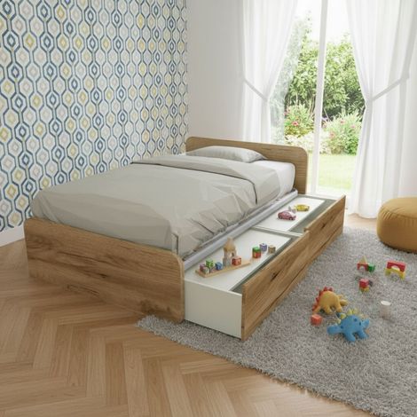 Letto 1 piazza e mezza con cassettoni, personalizzabile e facile montaggio - Quercia