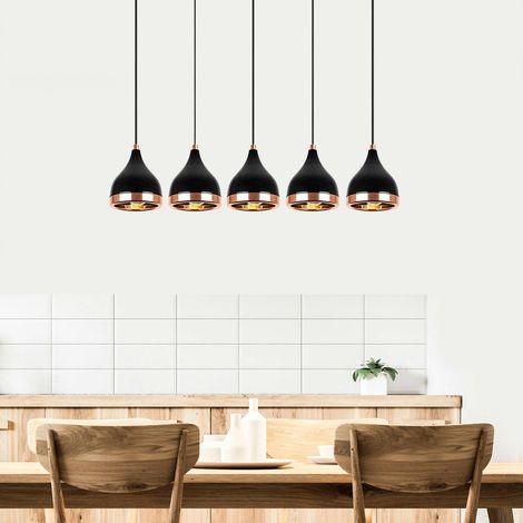 Suspension cuisine noire & cuivre, 5 abat-jour SILE (1/5)
