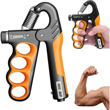 Verstellbarer digitaler Handkraftverstärker (5–100 kg) mit automatischem Zähler, Orange und Schwarz