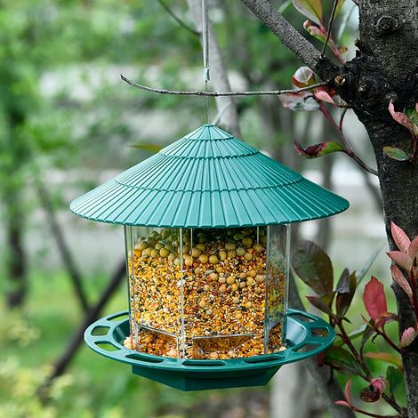 Hanging Wild Bird Feeder Green, Large Capacity Arc Design with Lanyard  Garden Yard Decoration (1/5)