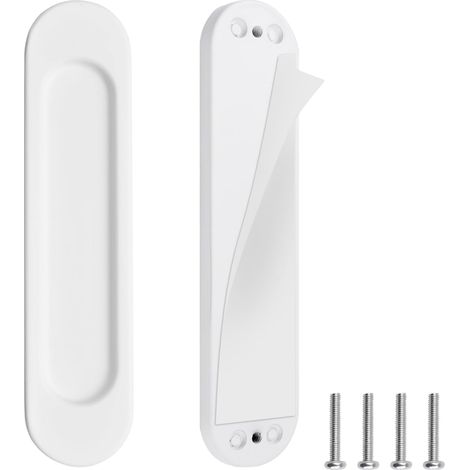 Lot de 2 poignées de porte coulissante ovales auto-adhésives en alliage d'aluminium blanc chaud sans perforation pour porte de grange coulissante, fenêtres, armoires / 15 cm (1/5)