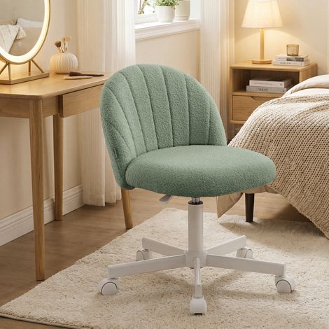 Chaise de Bureau Confortable, Pivotante en Tissu Bouclette, Réglable en Hauteur, 60 x 60 x (70,5-83,5) cm, Vert (1/5)