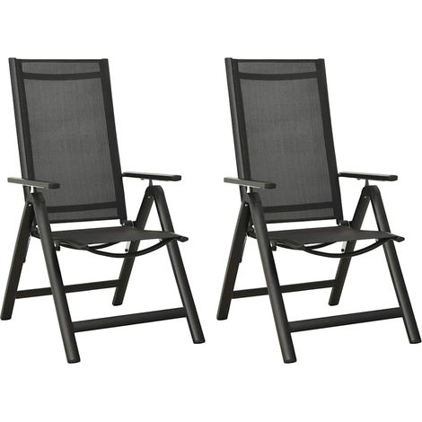 Lot de 2 Chaises de jardin pliables - Chaises d'extérieur pour terrasse/jardin avec coussins Textilène et aluminium Noir BV236226 - BonneVie (1/5)