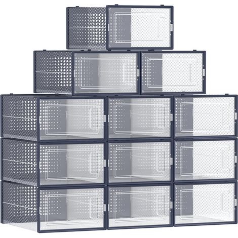 Songmics – Boîtes à chaussures transparentes – Lot de 12 – Empilables jusqu'à pointure 44 – Dimensions intérieures 30 x 22,5 x 13,5 cm