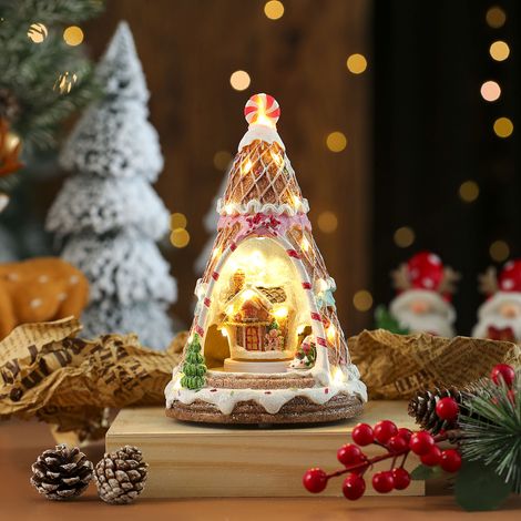 Boîte à musique en résine avec petit train rotatif LED, veilleuse décorative, décoration de Noël pour table et intérieur, ornement festif et idée cadeau (1/5)