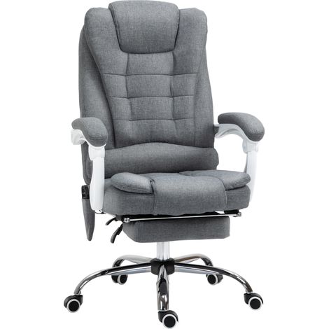 Poltrona da Ufficio 67x79x111-121 cm con Telecomando e 6 Punti di Massaggio in Tessuto Misto Velluto e Lino Grigio (1/5)